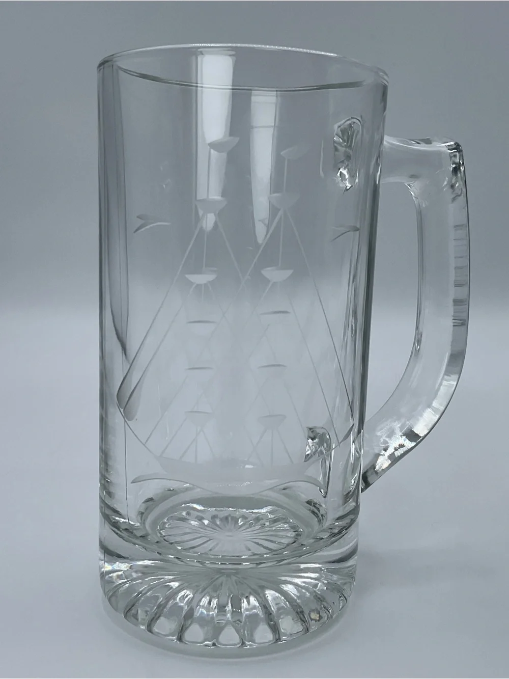 Vintage Etched Sailboat Beer Mugs Set of 4 Nautical Sailing Ship Glass Tankards